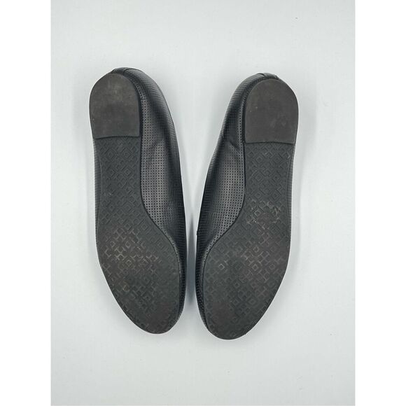 Tory Burch Lowell 2 Perforated Black Leather Ballerina Ballet Flat w Logo Size 7 - Picture 3 of 13